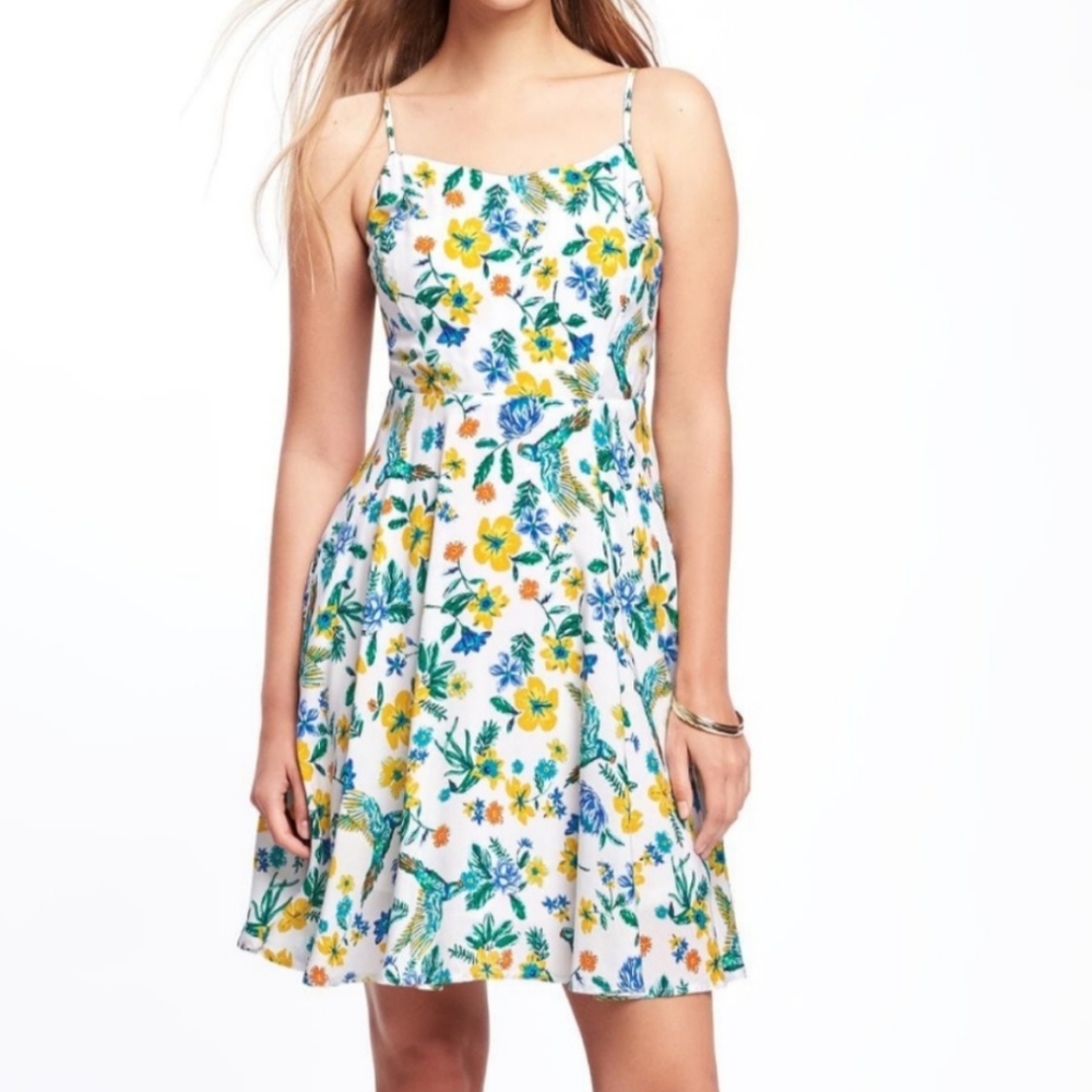 Old Navy Women's XXL Tropical Parrot Hawaiian  Resort‎ Seen ON TV Dove C Dress
